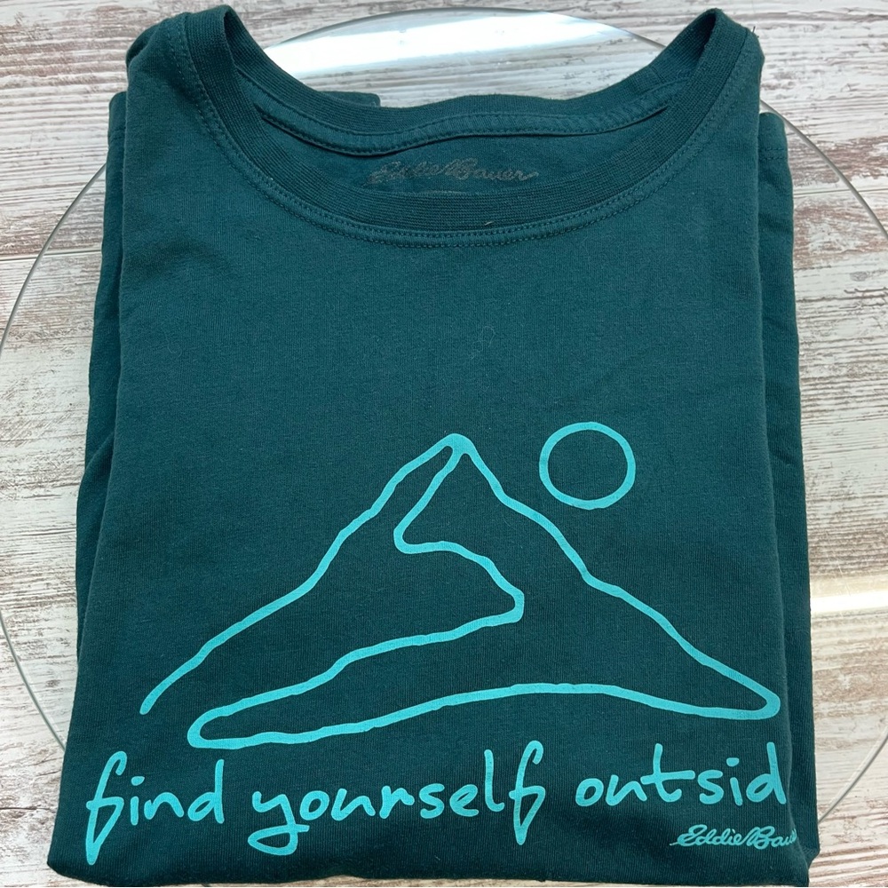 Eddie Bauer Teal Crew Neck Shirt Size Small Baby Tee Graphic